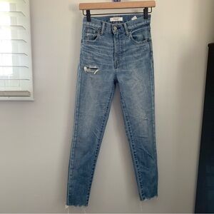 Moussy 24 Skinny Jeans Cut Off Distressed Light Wash Denim Biker Streetwear